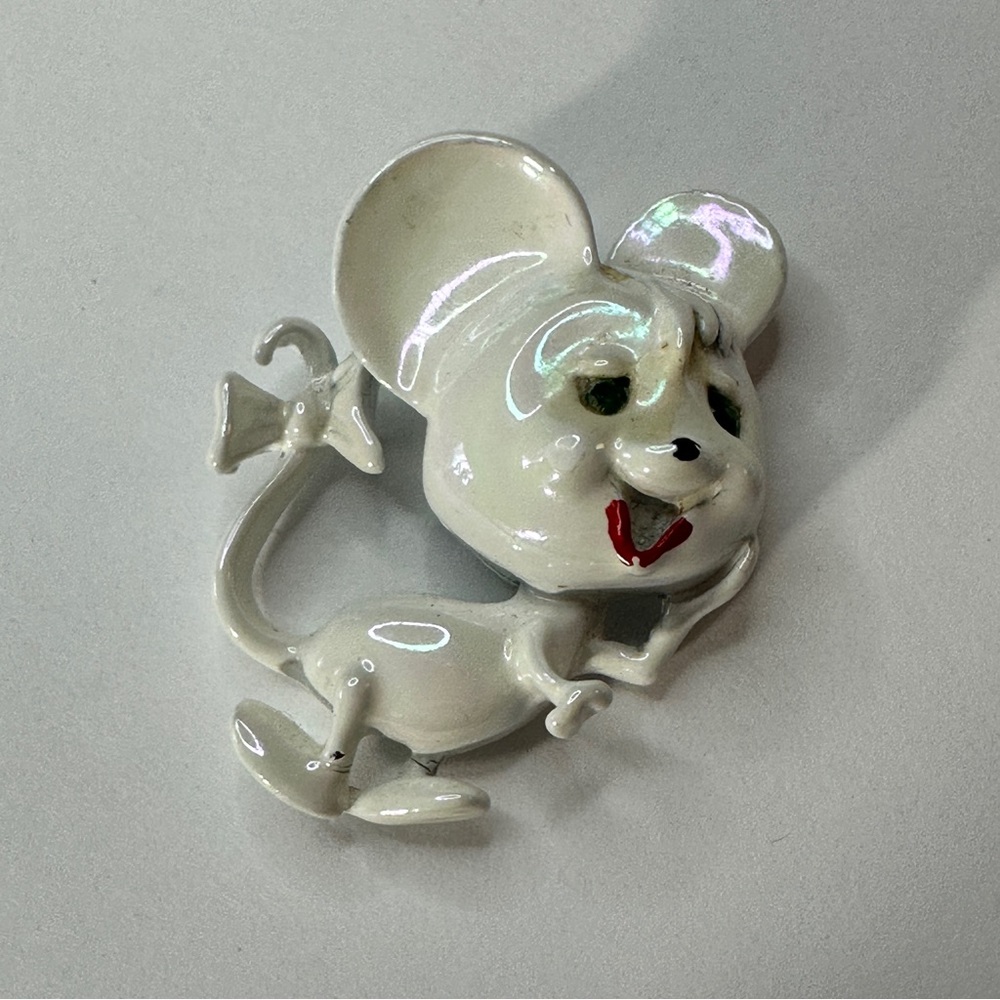 Iridescent Enameled Mouse Brooch